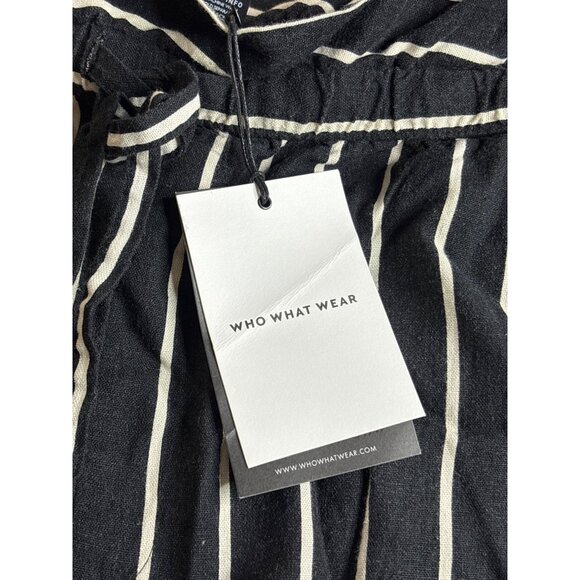 Who What Wear Womens 4X Chalk Stripe Linen Blend Paperbag Shorts Black White New - Picture 3 of 6